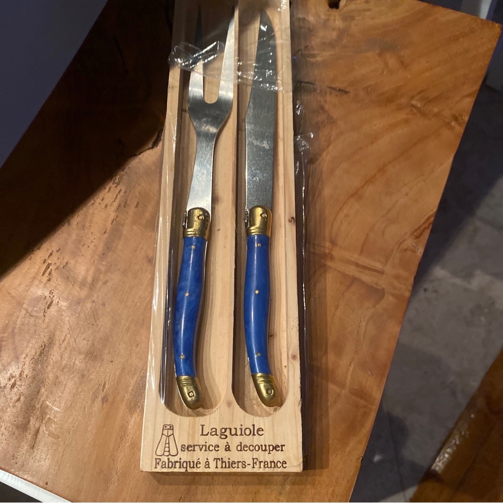 Laguiole Blue and Gold Holiday Carving Set new William Sonoma